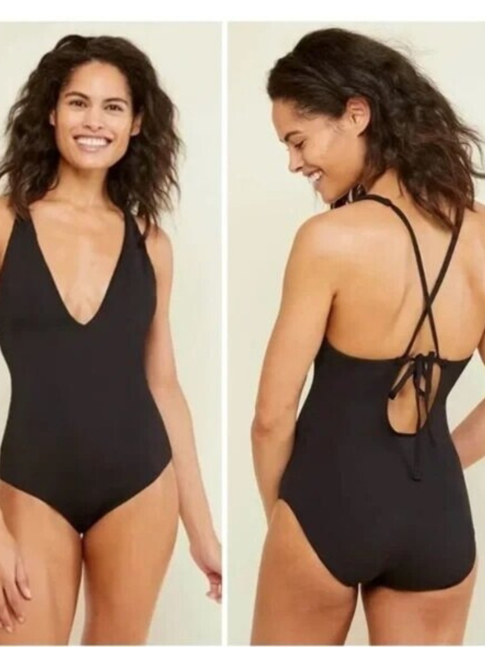 Andie Swim Bali Black Cross Bathing suit Medium One Piece Swimsuit Size S Tall